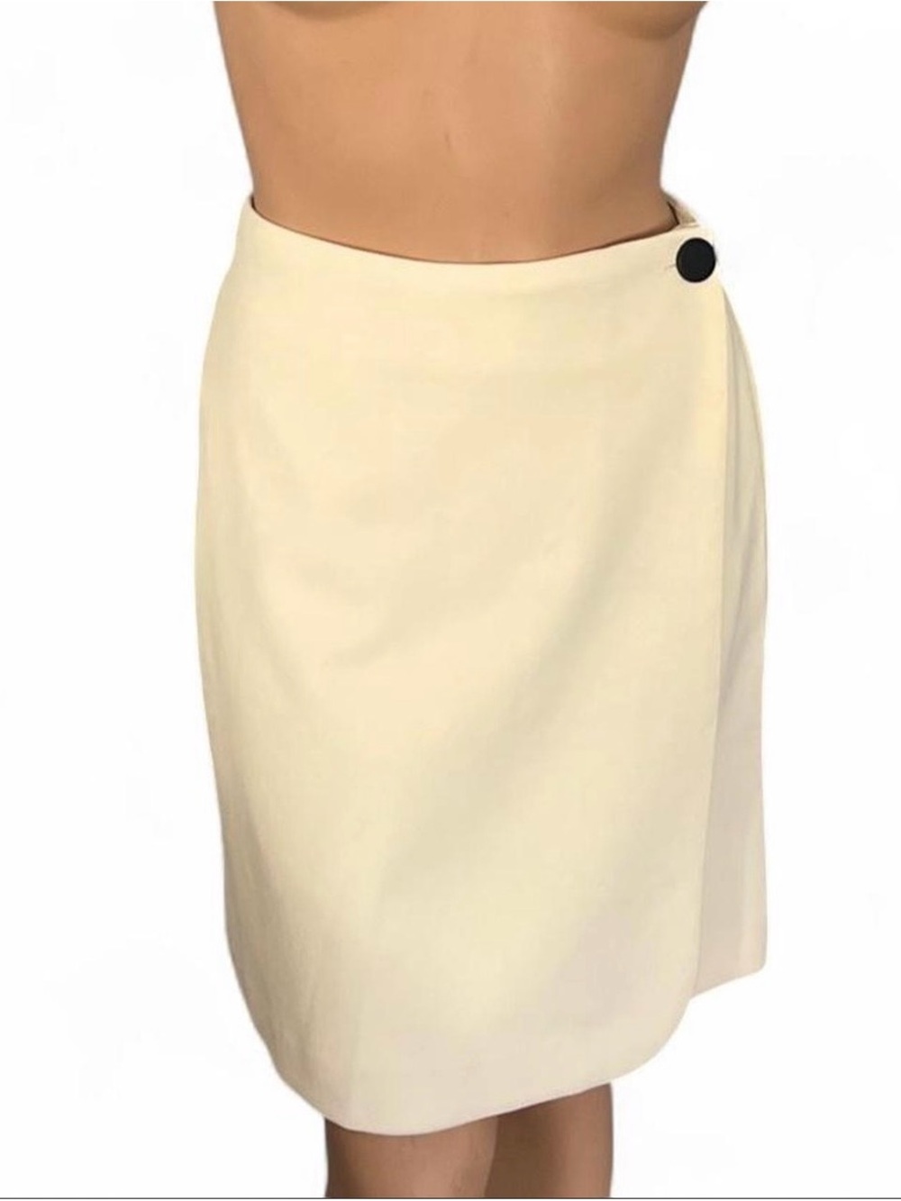 Ann Taylor Cream Midi Wrap-Style Skirt with Black Accent Button